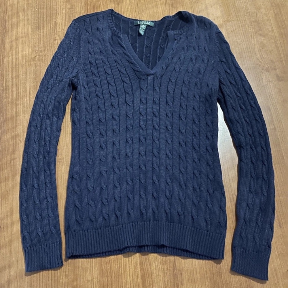 Lauren Ralph Lauren Women’s Cable Knit Sweater M Navy Preppy Old Money Capsule
